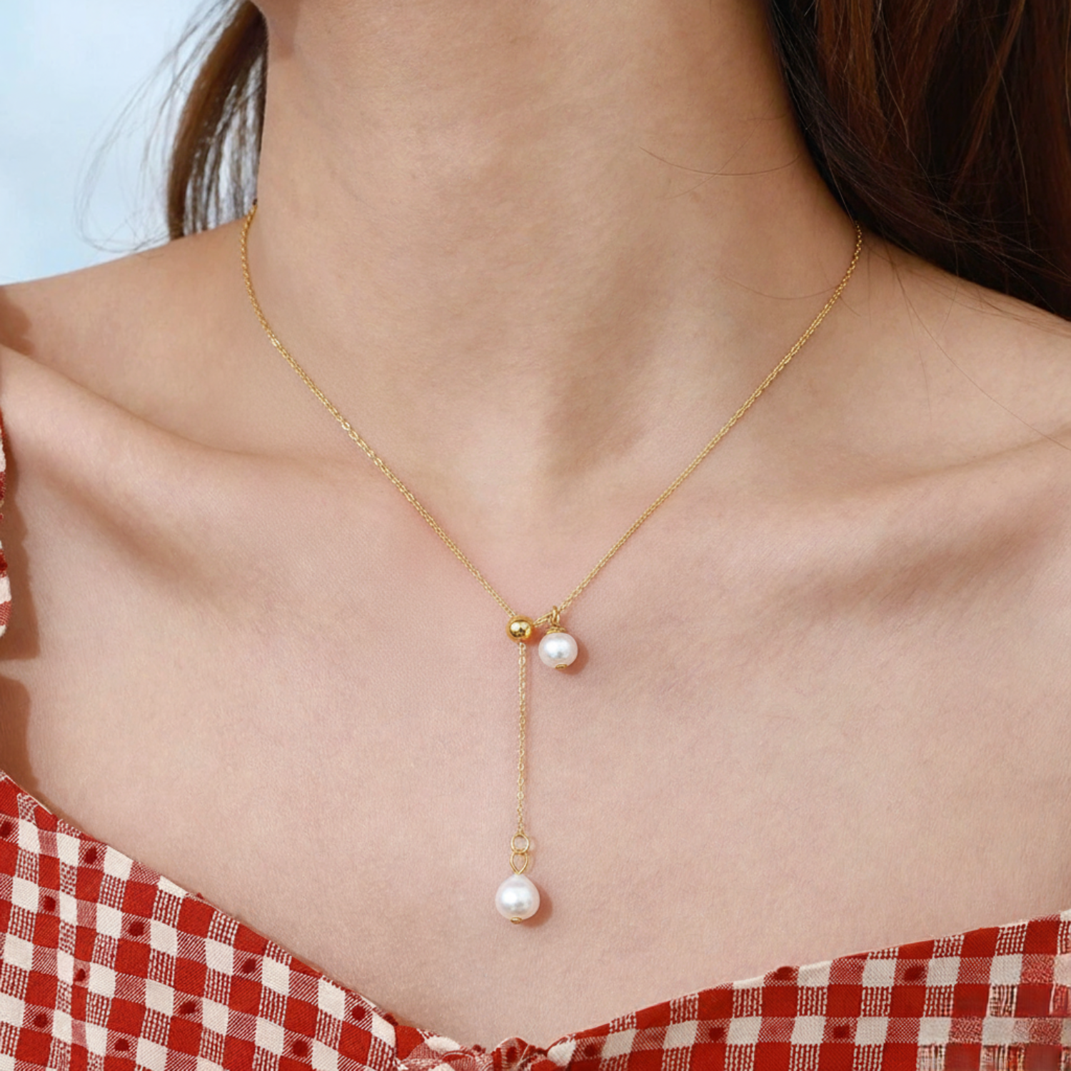 Just Lil Things Elegant Twin Pearl Drop Chain Necklace jltn1670