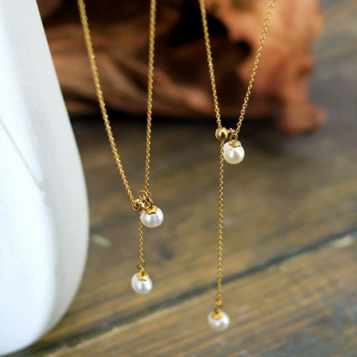 Just Lil Things Elegant Twin Pearl Drop Chain Necklace jltn1670