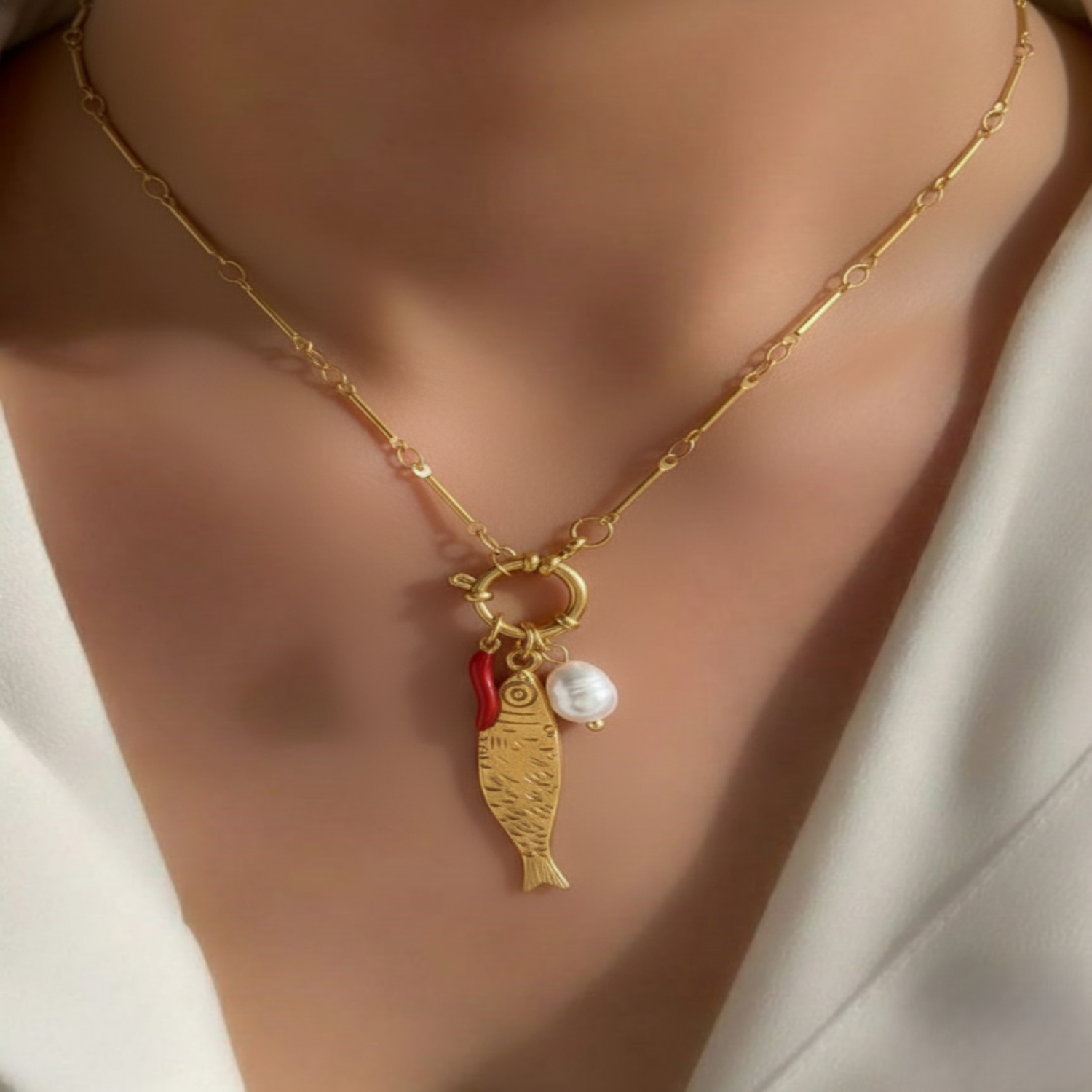 Just Lil Things Golden Fish Charm Necklace jltn1678