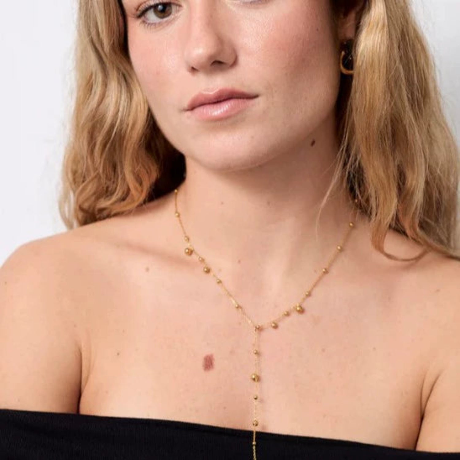 Gold Ball Bead Lariat Necklace JLTN1701