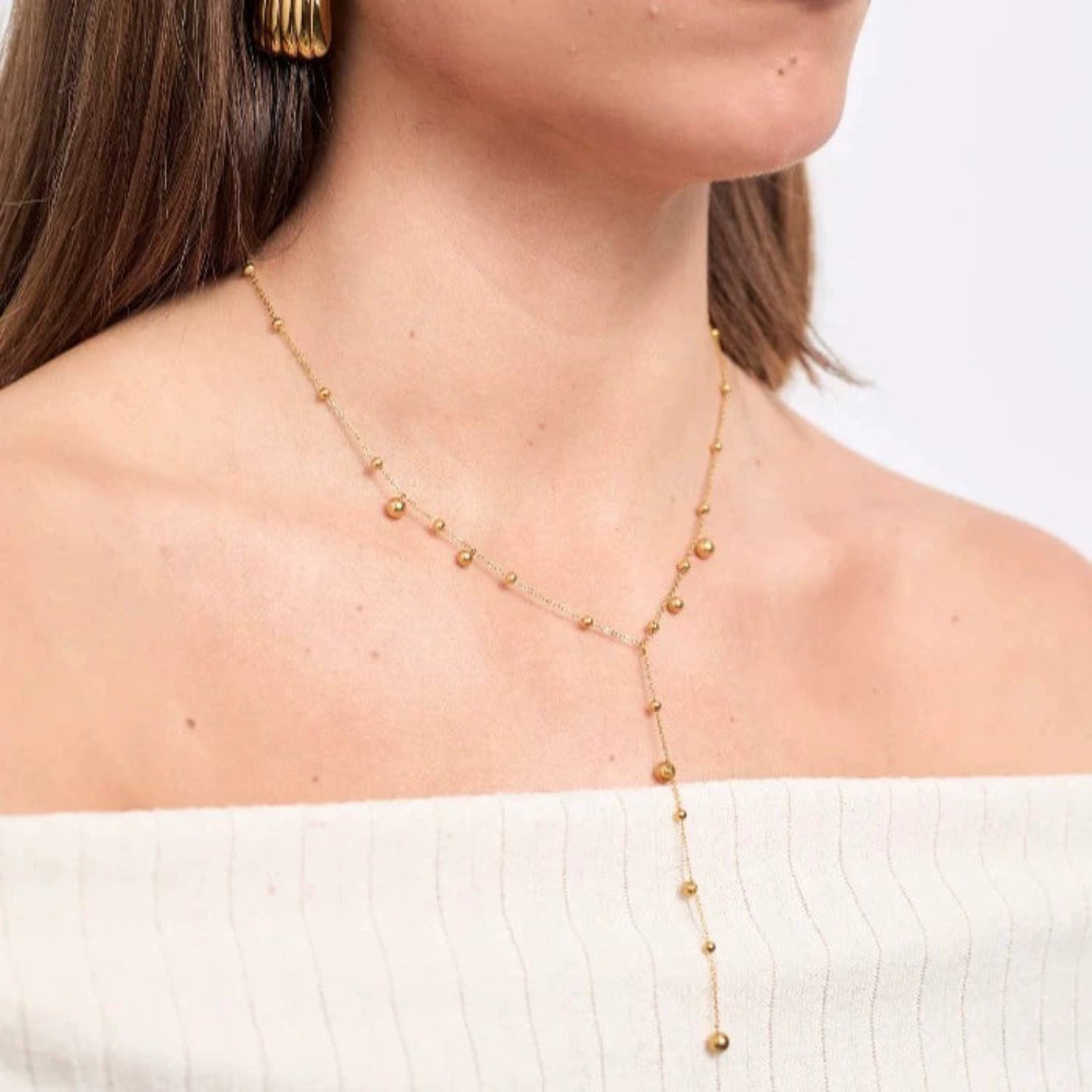 Gold Ball Bead Lariat Necklace JLTN1701