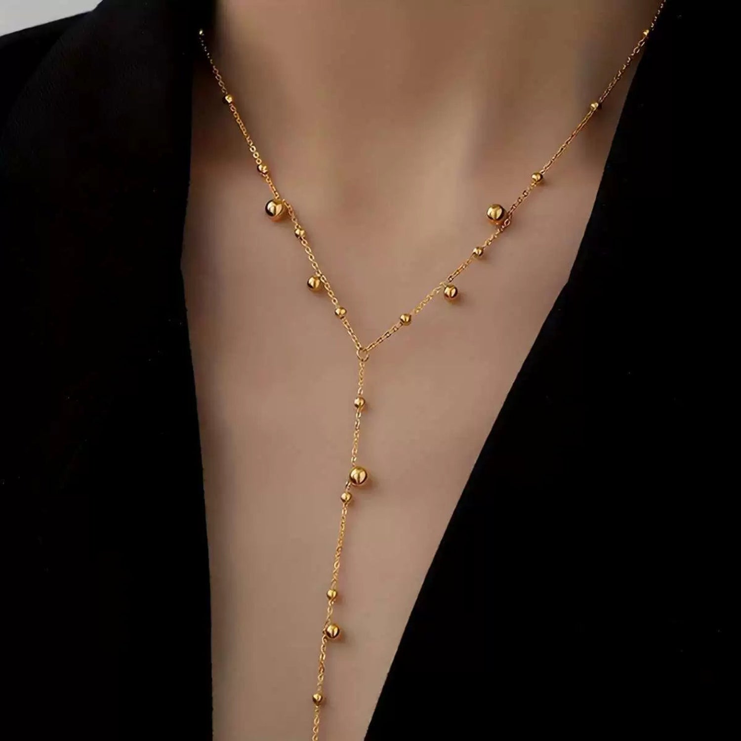 Gold Ball Bead Lariat Necklace JLTN1701