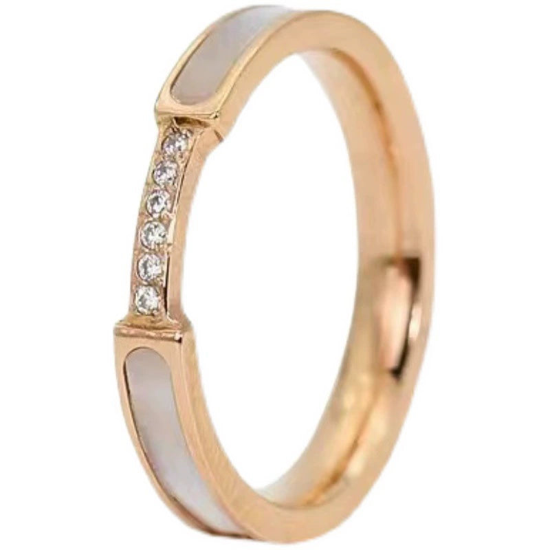 Artificial White Enamel Gold Ring with Crystal Detailing jltr0239
