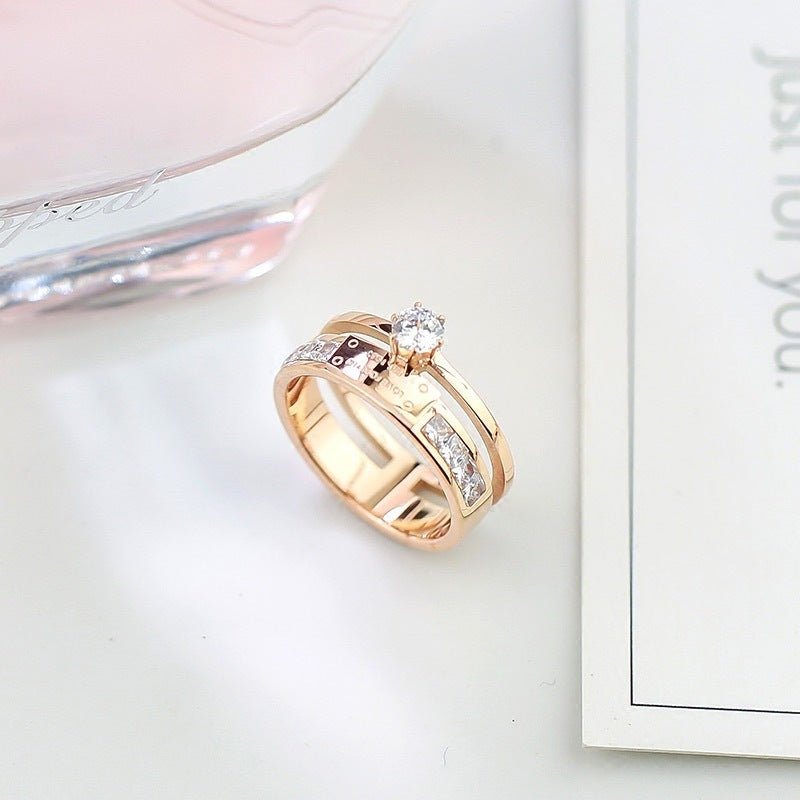 Artificial Dual Band Solitaire Ring Set