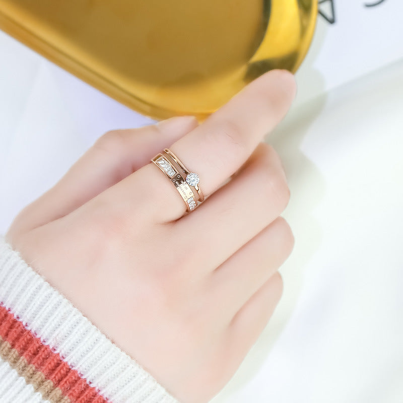 Artificial Dual Band Solitaire Ring Set