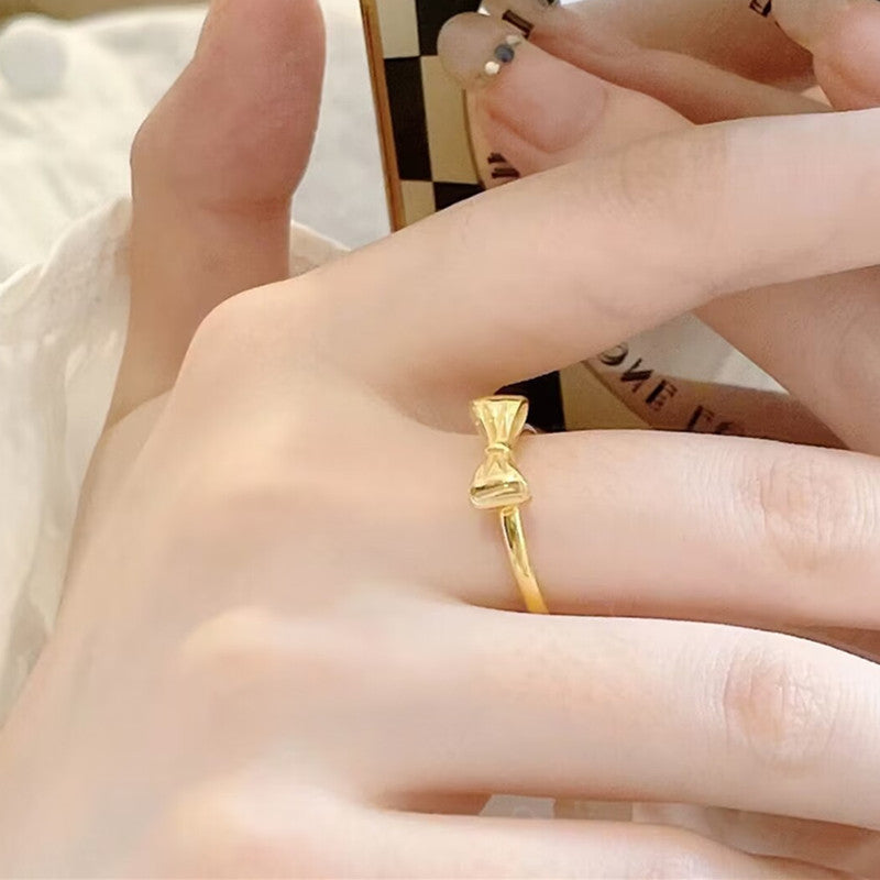 Just lil things Artificial Golden Bow Knot Ring – Cute Minimal Everyday Charm Rings jltr0290