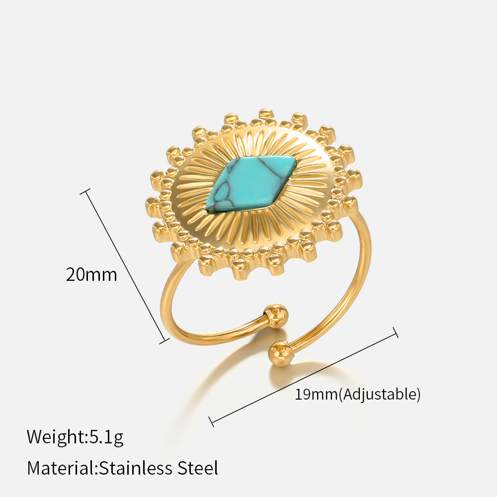 French Retro Turquoise Sunburst Adjustable Ring JLTR0374