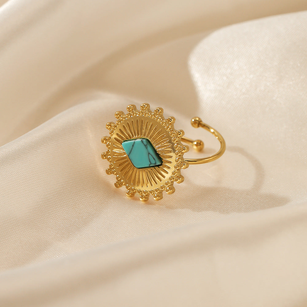 French Retro Turquoise Sunburst Adjustable Ring JLTR0374
