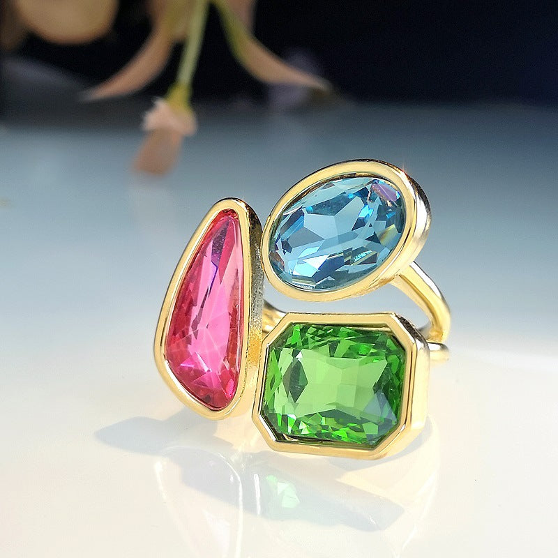 Geometrical Shaped Tri Gemstone Multicolor Rings JLTR0375