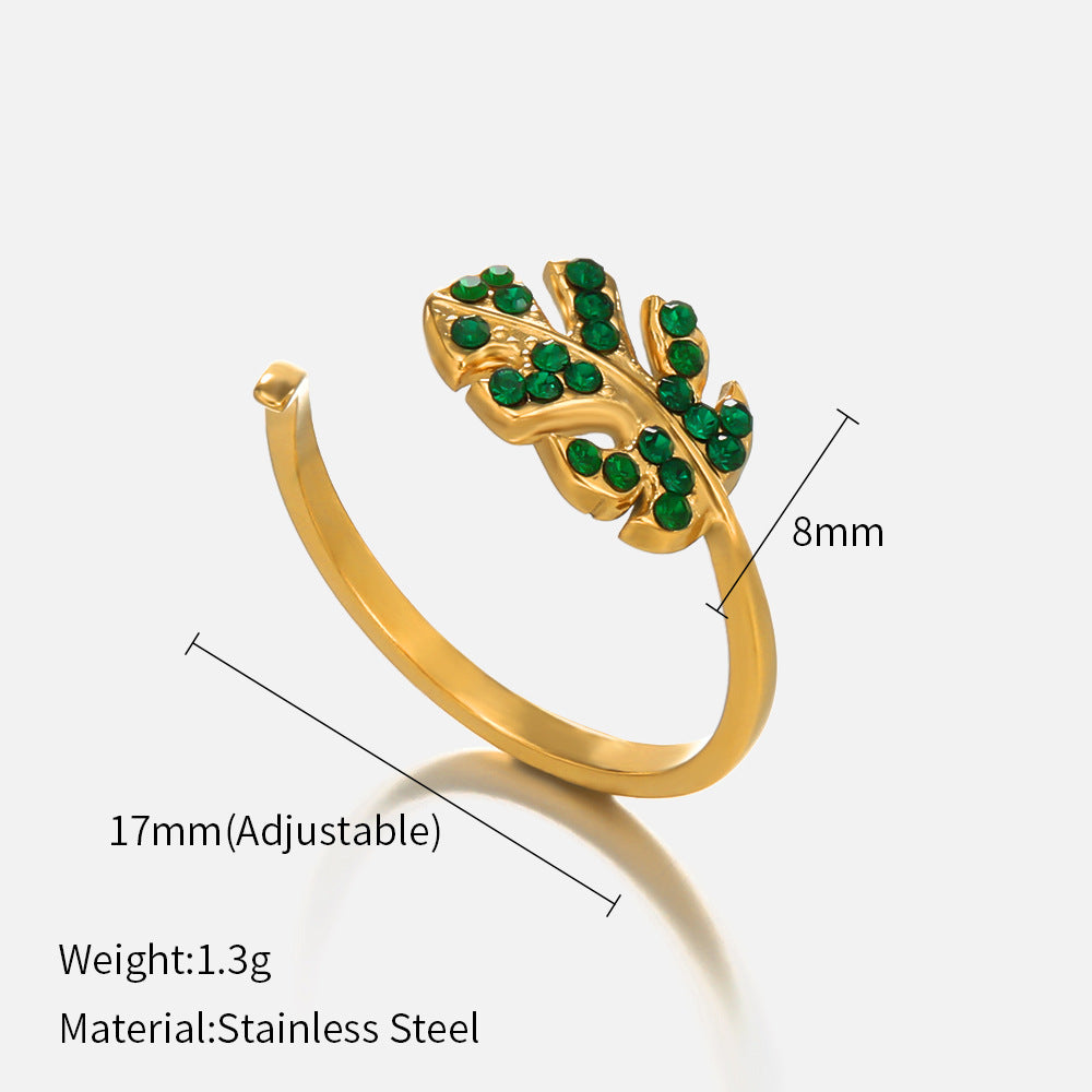 Botanical Gold Ring – Green stone Leaf Design Rings JLTR0381