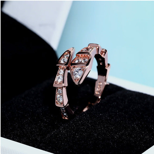 Sparkling White Zircon Serpentine Viper Rose Gold Rings JLTR0392