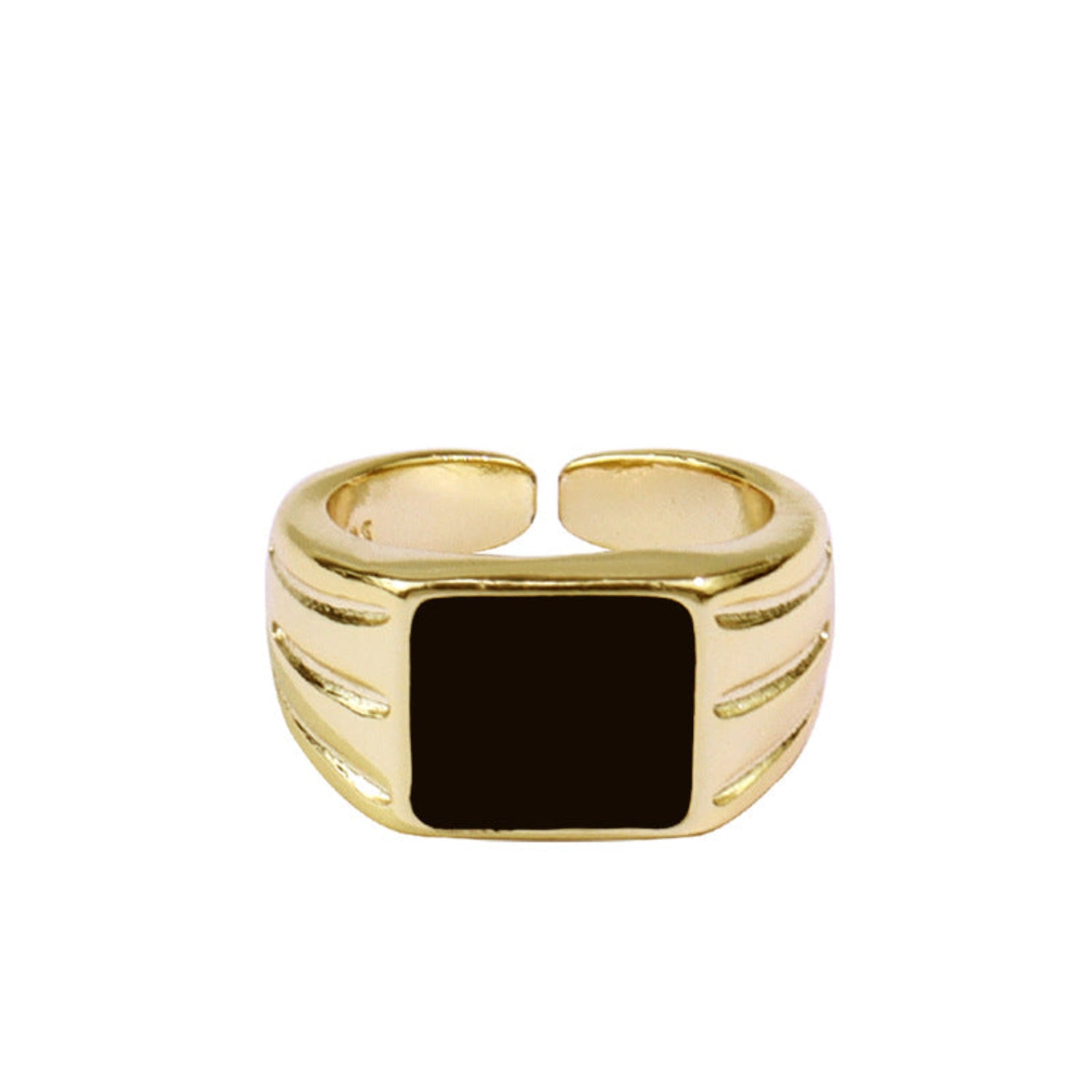 Trendy Modern Gold Signet Ring with Black Square Inlay JLTR0400