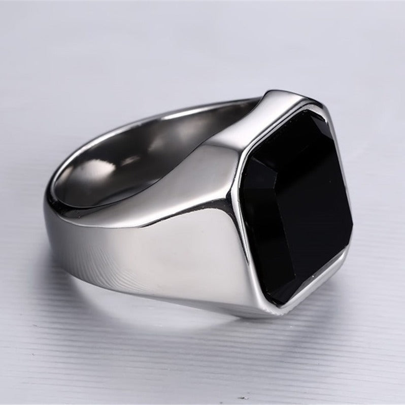 Silver Signet Ring with Black Onyx Stone Rings JLTR0401