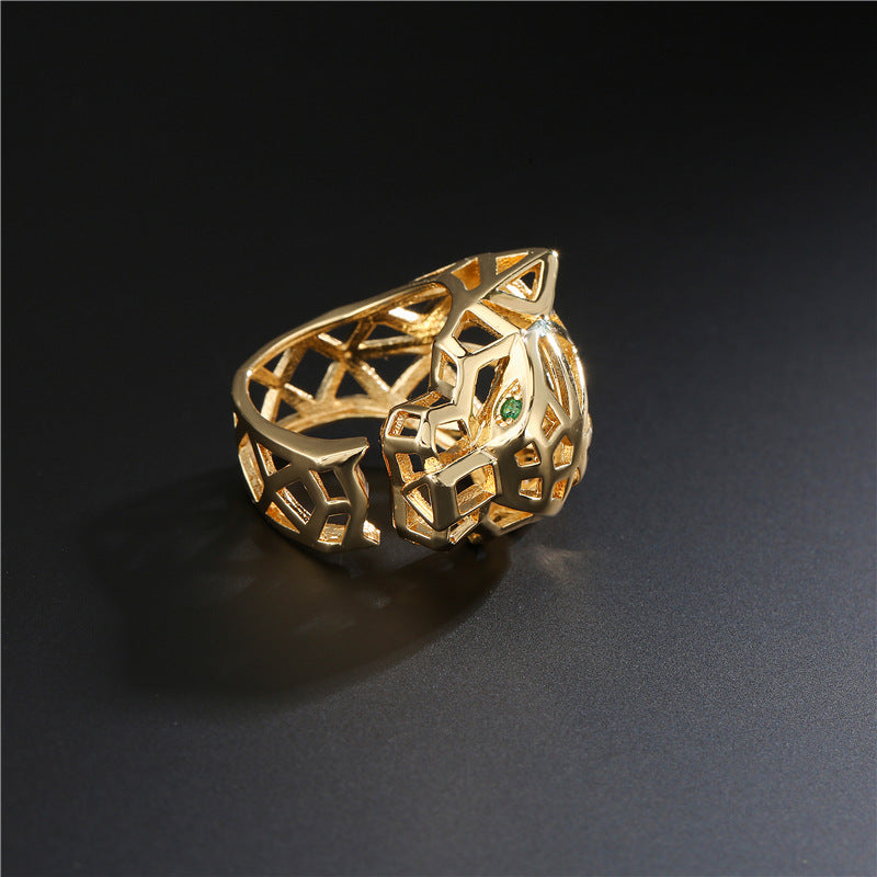 Panther's head with an openwork, geometric style Gold Rings JLTR0416