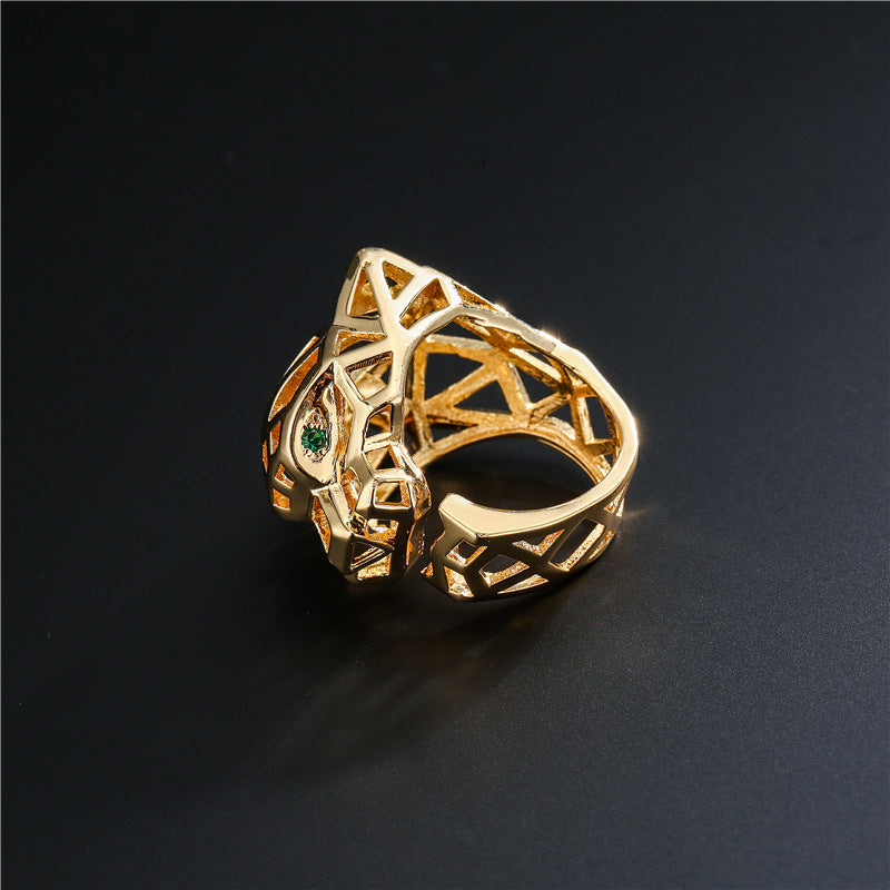 Panther's head with an openwork, geometric style Gold Rings JLTR0416