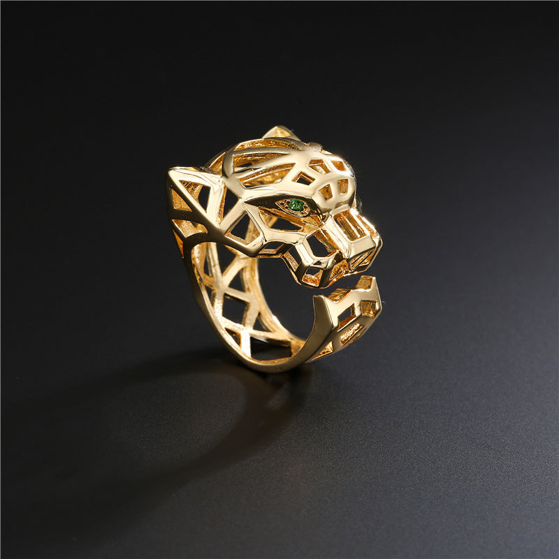 Panther's head with an openwork, geometric style Gold Rings JLTR0416