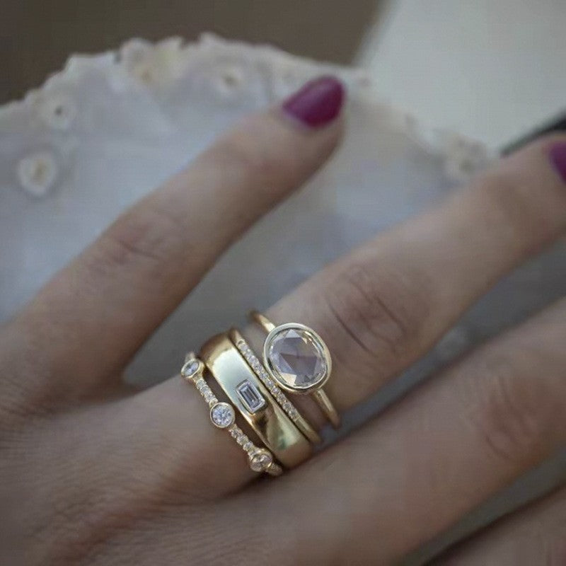 Fashionable Geometric Clear Zircon Luxe Rings JLTR0421