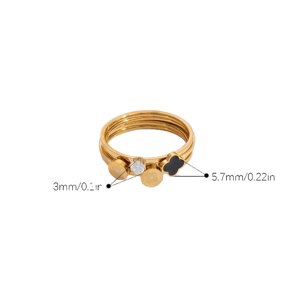 Trinity Motif Clove Black Enamel Gold Ring JLTR0430