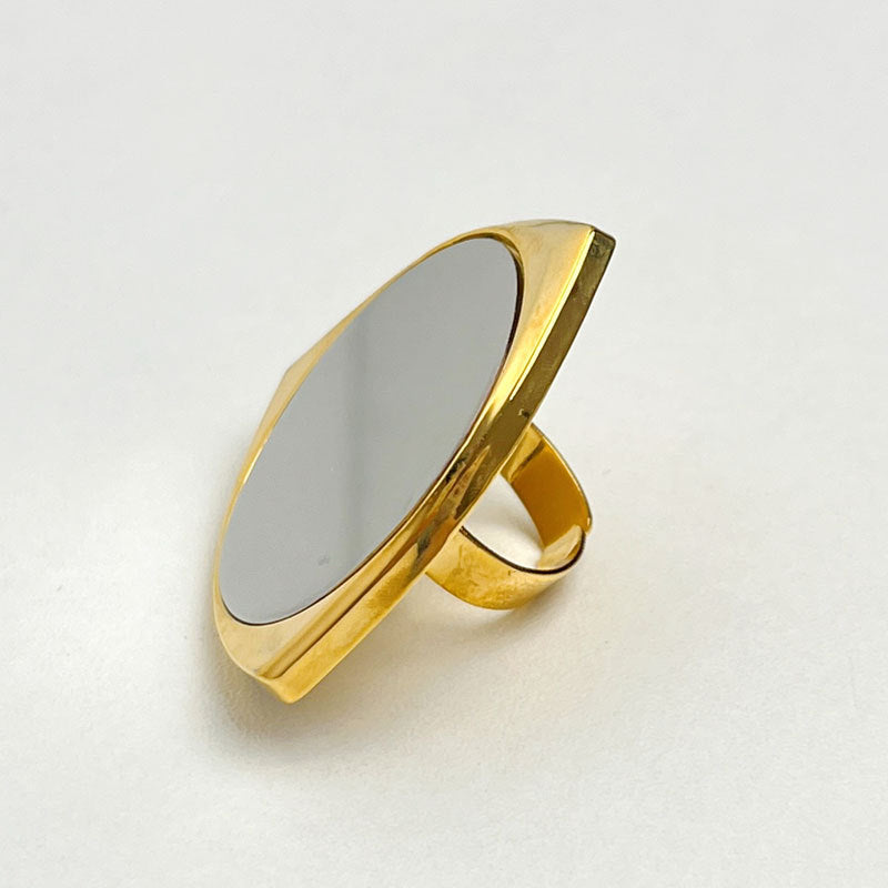 Retro Dual Tone Geometric Mirror like Ring JLTR0431