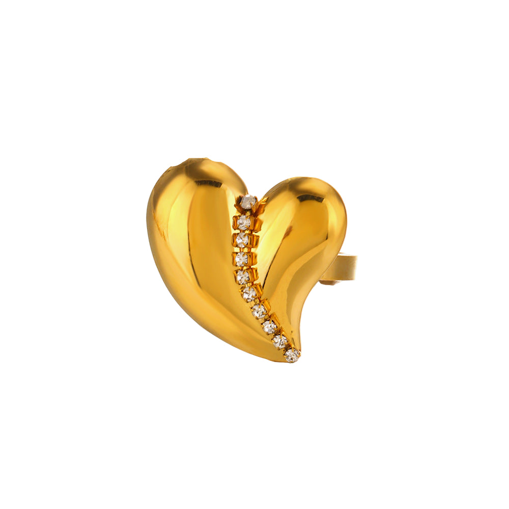 Crystal Embrace Dimensional Heart Gold-tone Ring JLTR0440