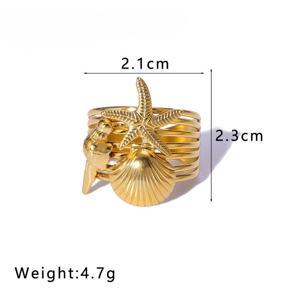 Golden Starfish & Seashell Ring JLTR0458