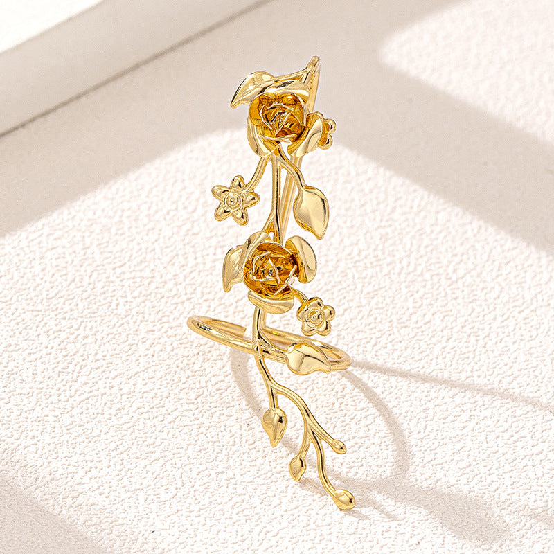 Gold Floral Vine Statement Rose Ring jltr0502
