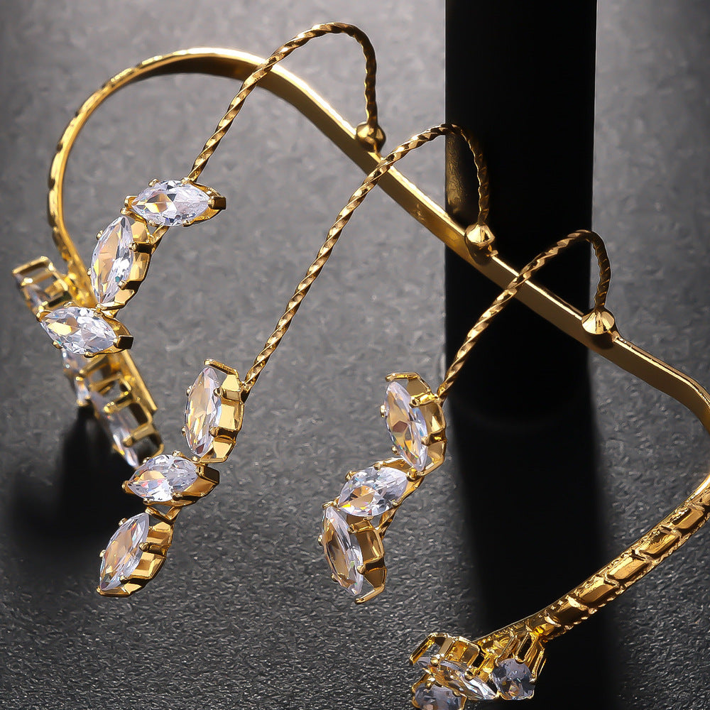 Crystal Leaf Multi-Finger Gold Statement Ring jltr0505