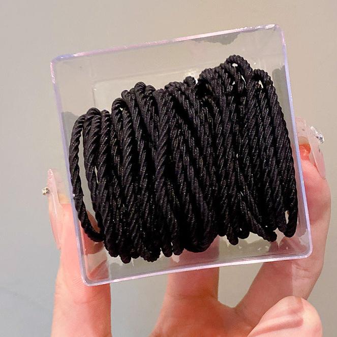 Twisted Black Hair Tie Set – Classic Rope Elastic Bands (50 pcs) jlts0487