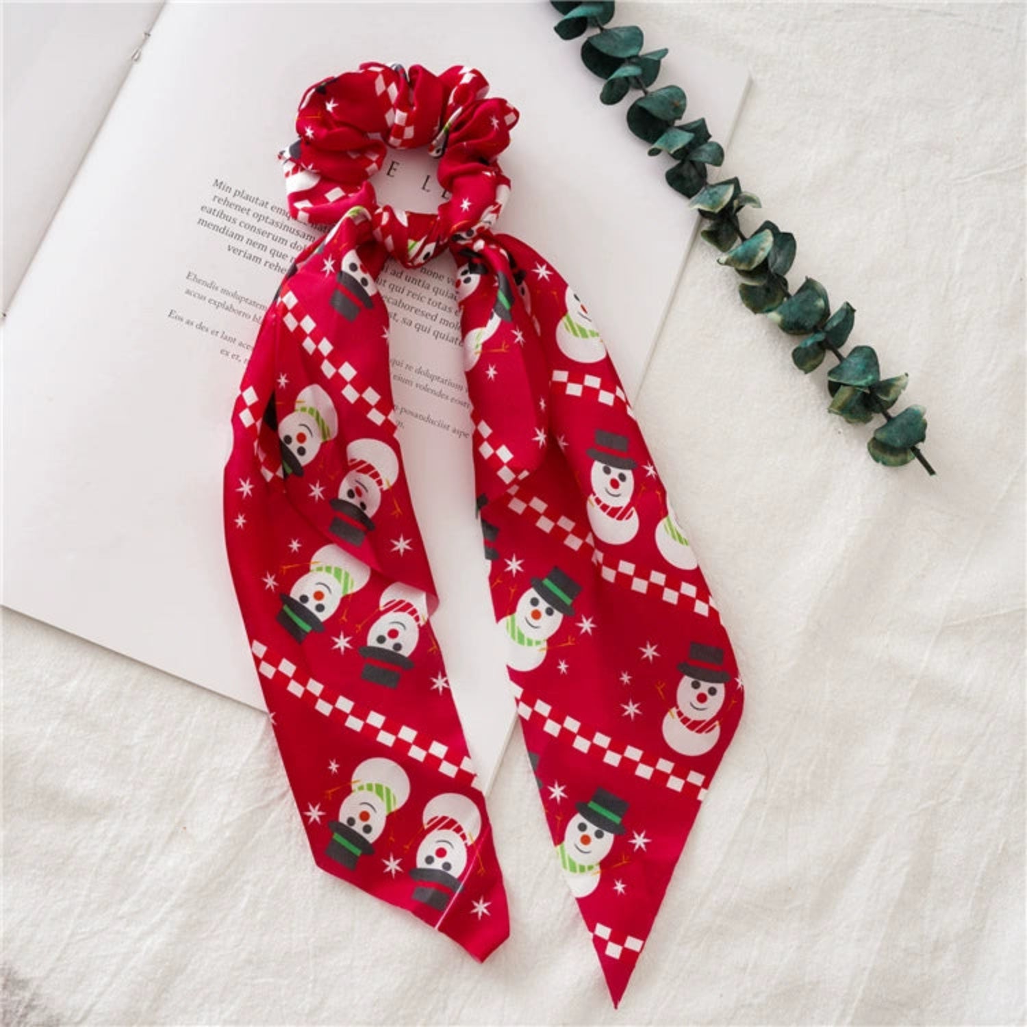 Just Lil Things Christmas Snowman Scarf Scrunchie – Festive Red Hair Band for Girls jlts0559