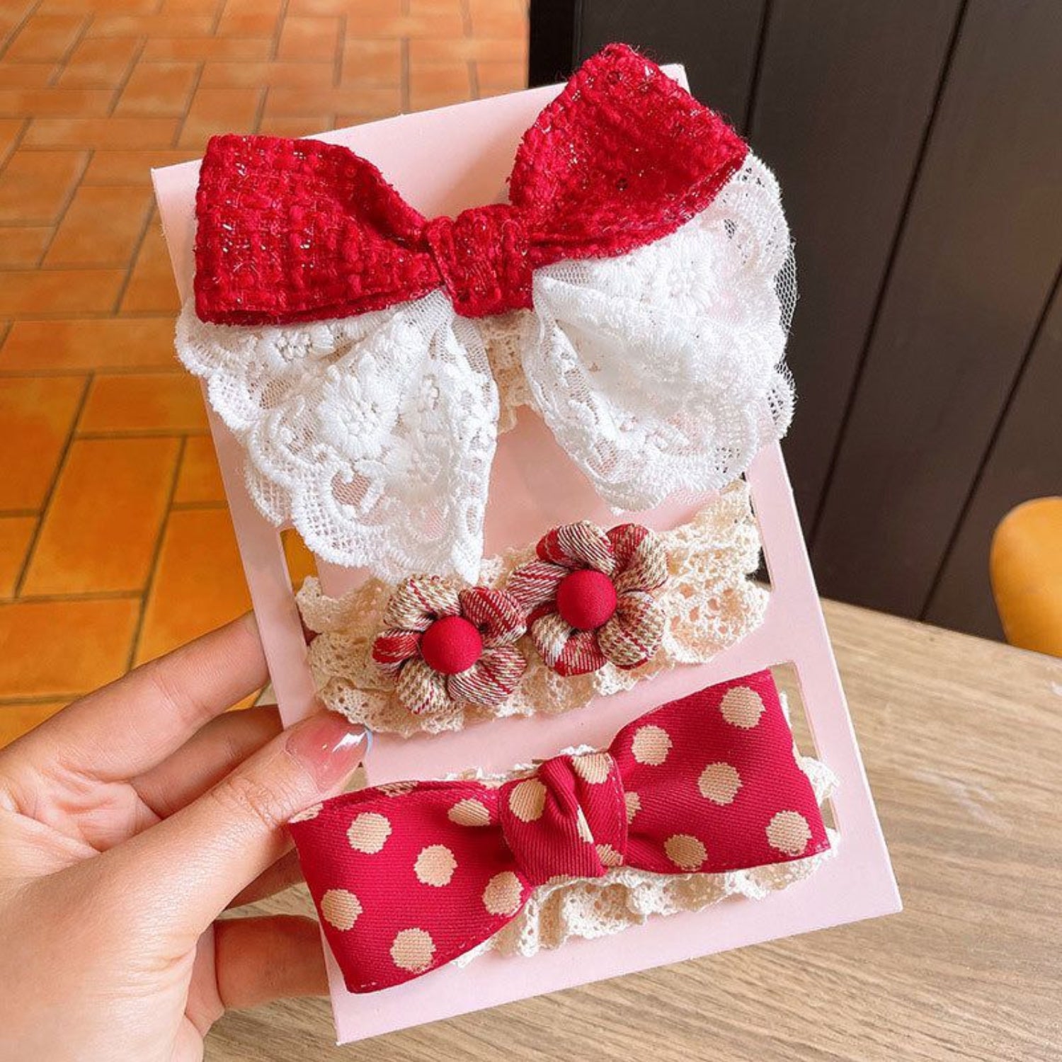 Just Lil Things Red & Lace Bow Hair Tie Set (Pack of 3) jlts0564