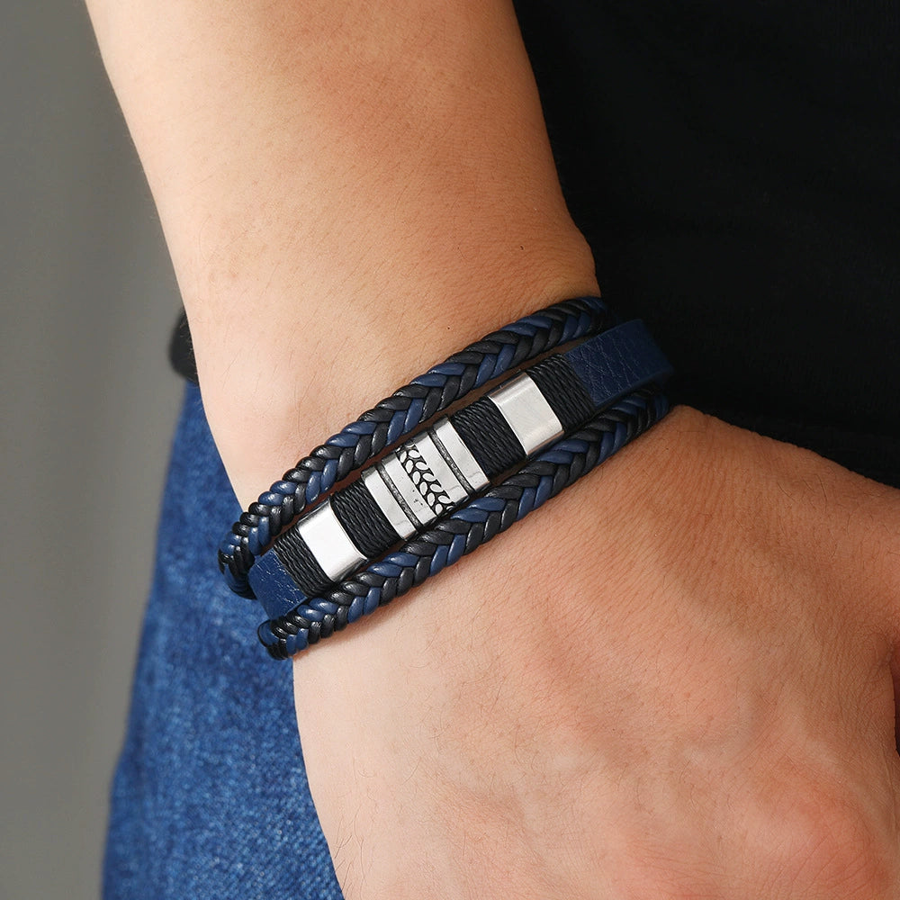 Navy Multi-Layer Leather Bracelet mb0030