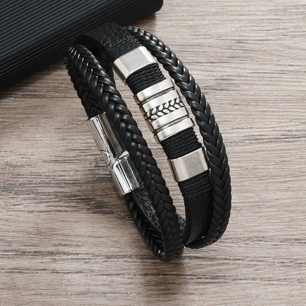 Black Multi-Layer Leather Bracelet mb0031