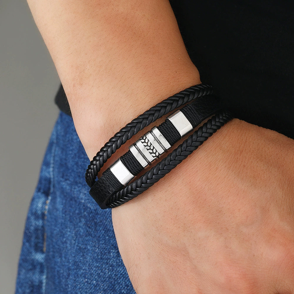 Black Multi-Layer Leather Bracelet mb0031