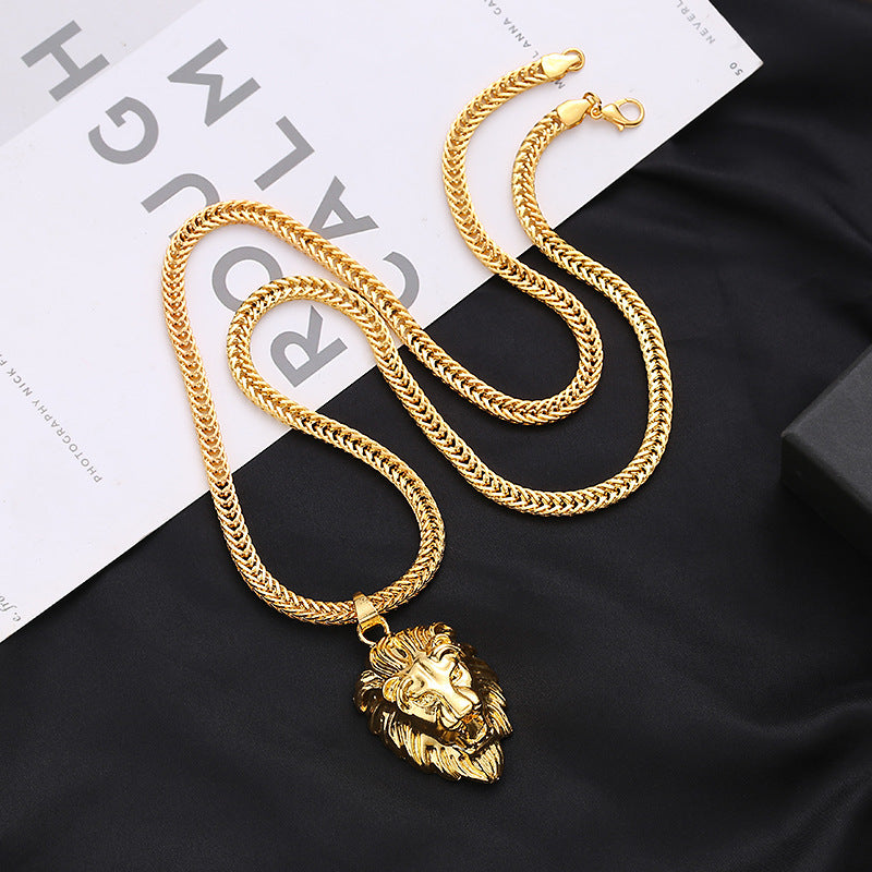 Lion Head Pendant Gold Thick Necklace MN0024