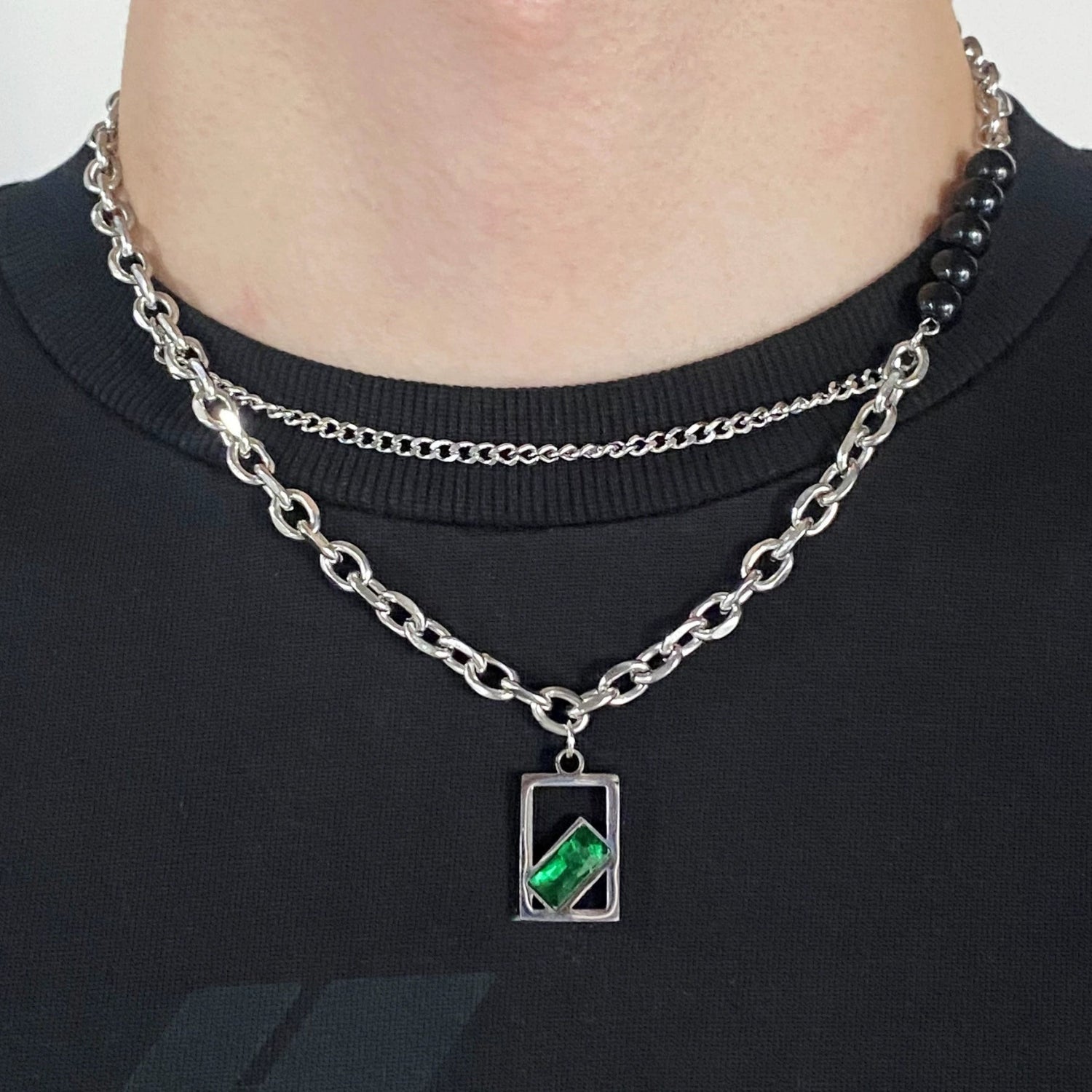 splicing green crystal square pendant double mn0042