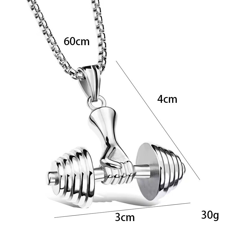Fashion jewelry Amazon wish hot sale new necklace titanium steel chain couple dumbbell pendant fitness men's necklace mn0055