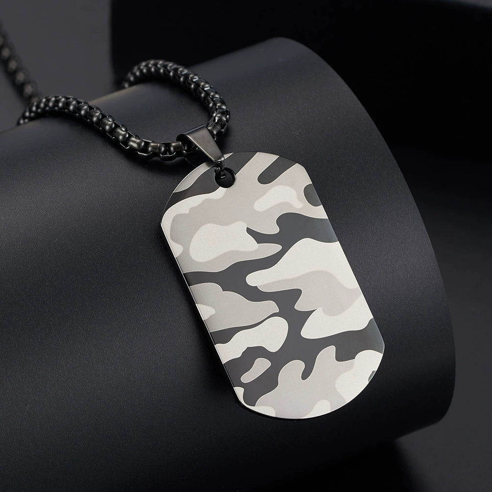 Just Lil Things Men's Camouflage Dog Tag Pendant Chain in Black-Tone mn0059