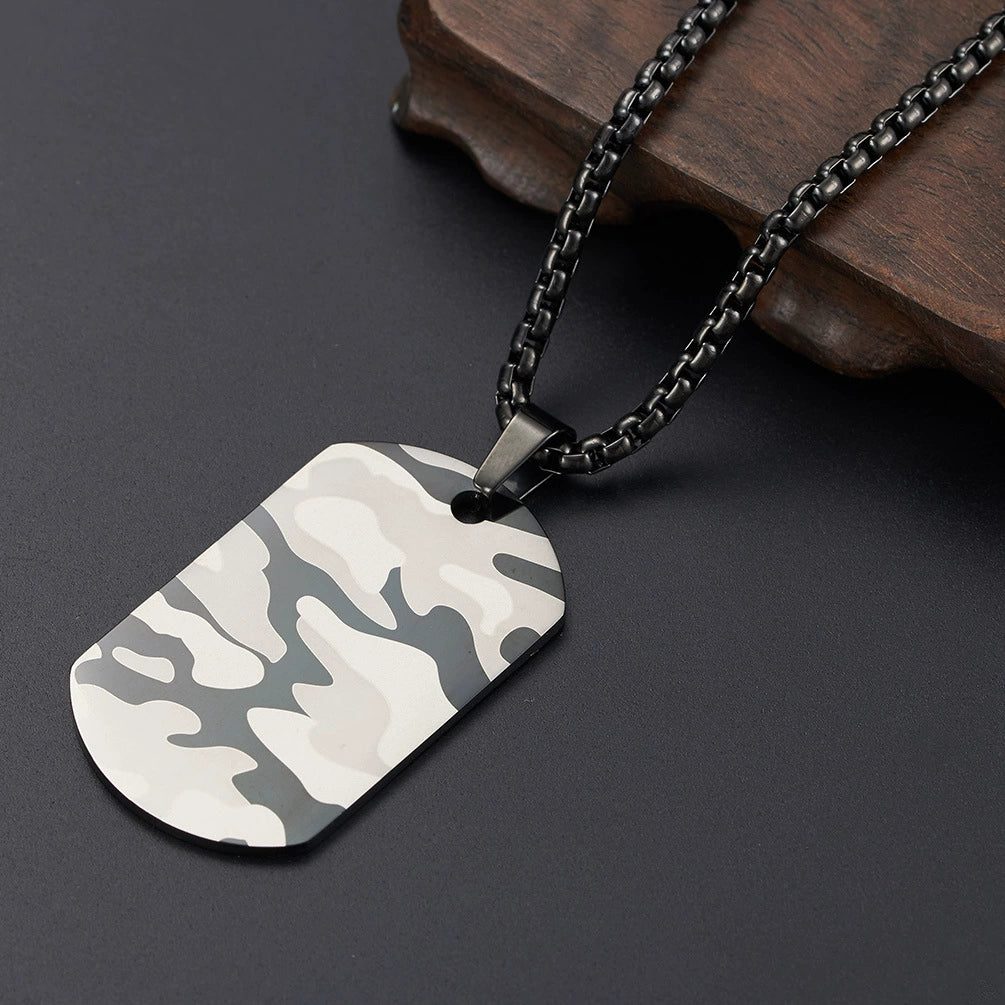 Just Lil Things Men's Camouflage Dog Tag Pendant Chain in Black-Tone mn0059