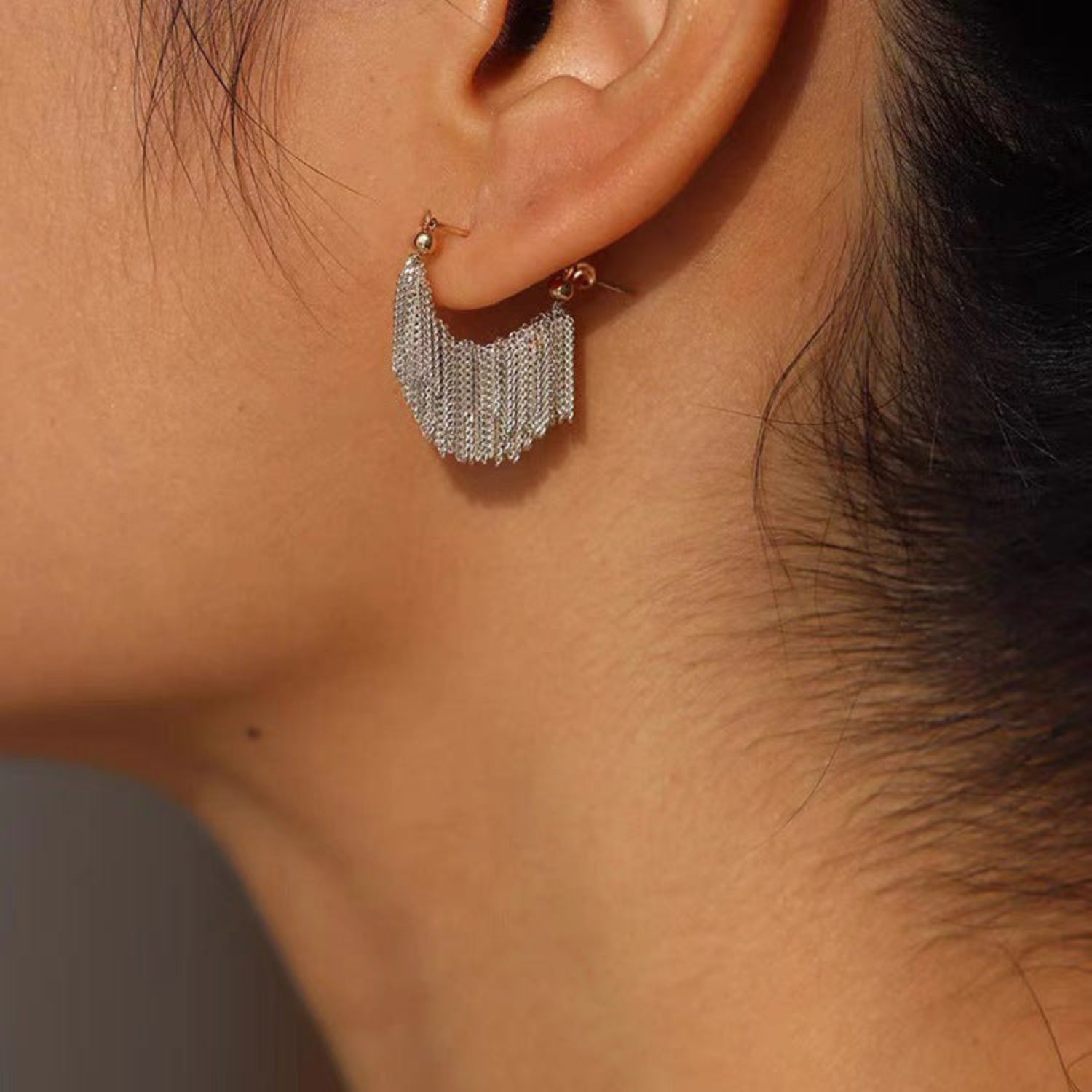 Silver Fringe Tassel Chain Earrings with Sterling Accent jlt11658