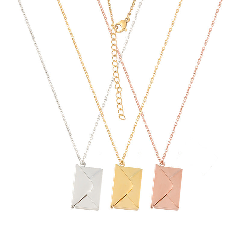 Personalized Envelope Pendant Chain – Hidden Message Card Pendant : jltne0011