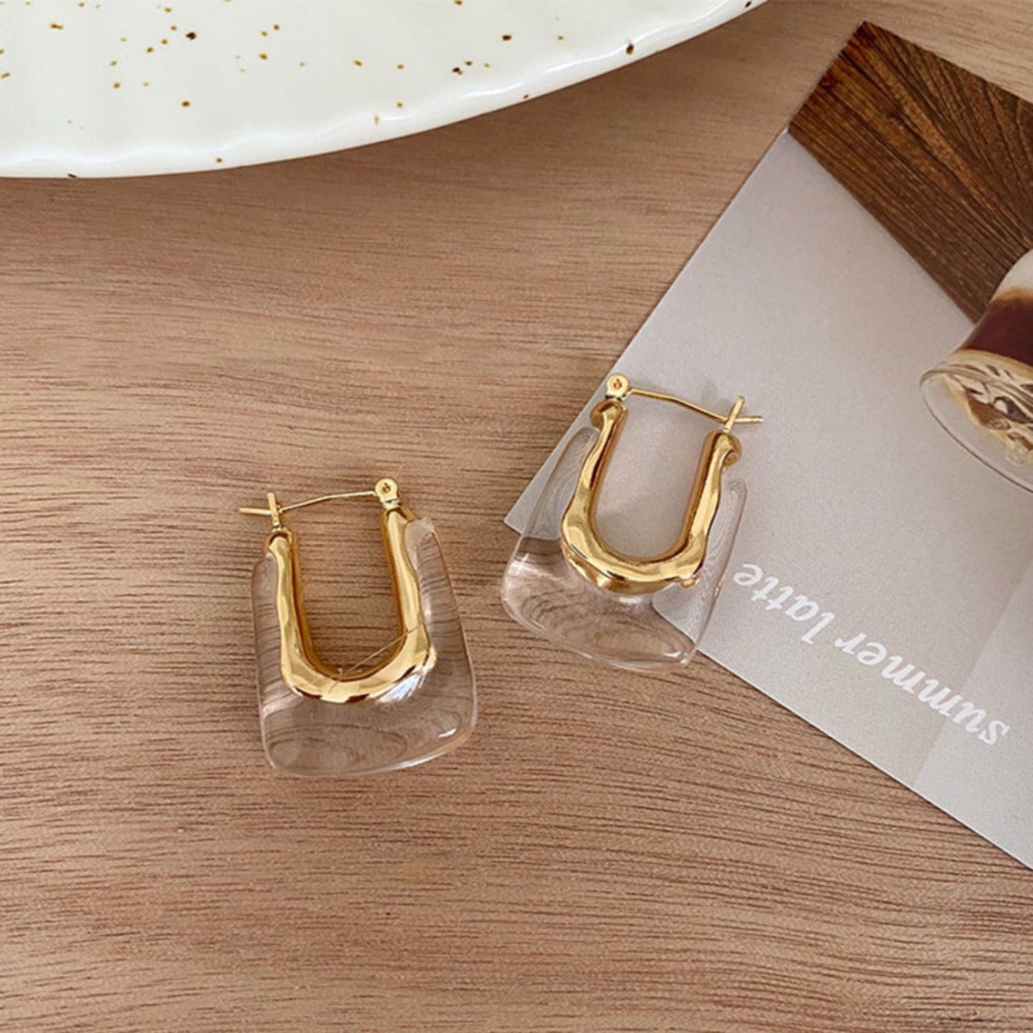 Retro U Shaped Clear Hoop Earring JLT11240