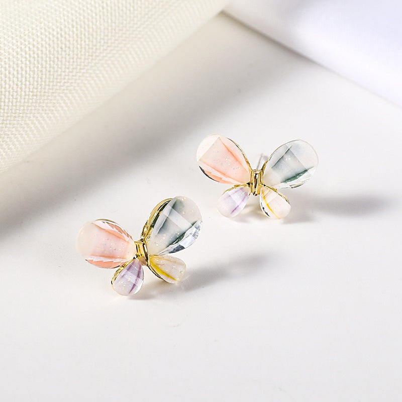 Pastel Butterfly Crystal Stud Earrings-jlt11509