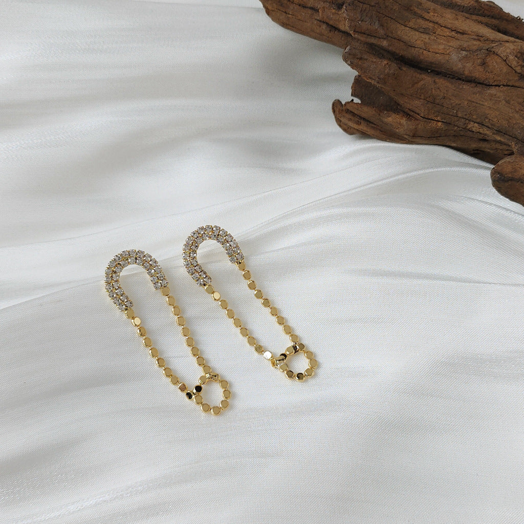 Sparkling Chain Link Drop Earrings with Crystal U-Shaped Top-jlt11518