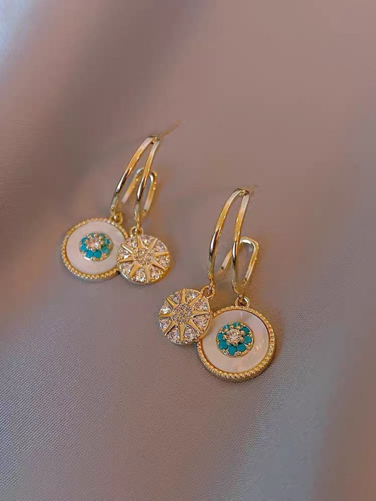 Glazed Enamel Charm Hoop Earrings with Turquoise Accents-jlt11530