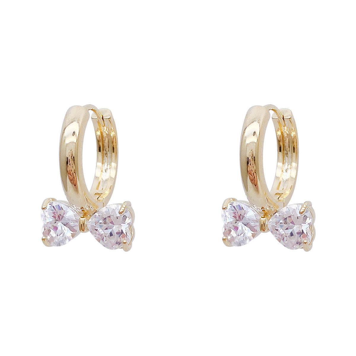 Gleaming Hoop Earrings with Crystal Bow Charms-jlt11538