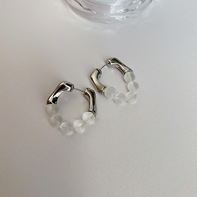 Bold White Bead Hoops-jlt11566