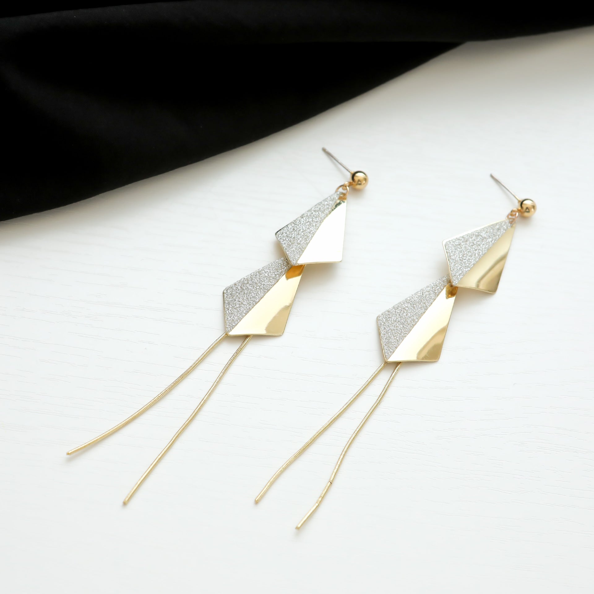 Gold & Silver Geometric Long Drop Earrings-jlt11586