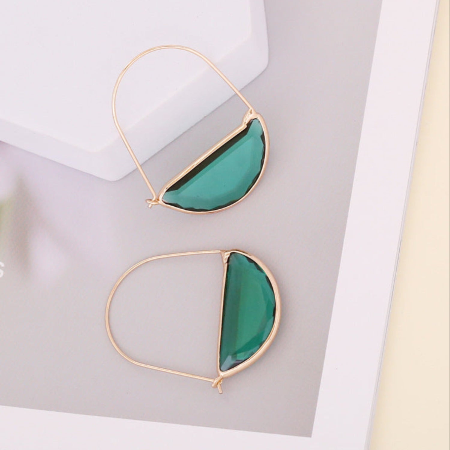 Elegant Green Crystal Half-Moon Earrings -jlt11611