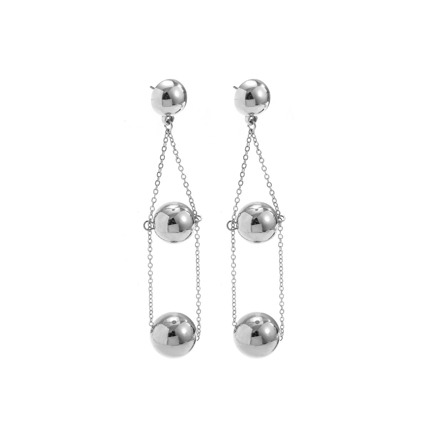 Silver Chain Sphere Drop Earrings-jlt11617
