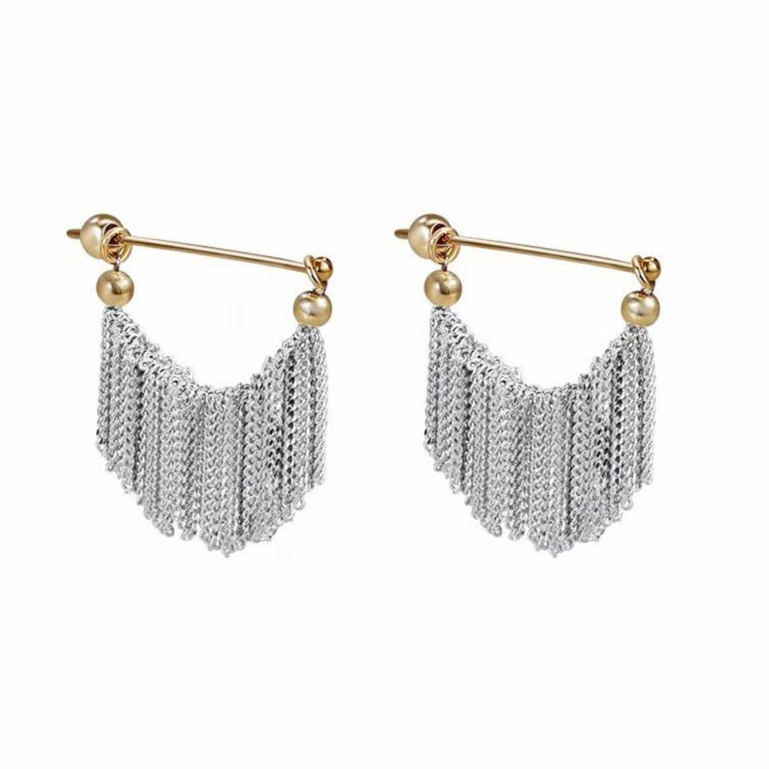 Silver Fringe Tassel Chain Earrings with Sterling Accent jlt11658
